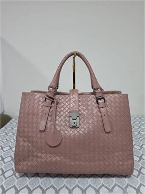 Authentic BOTTEGA VENETA Intrecciato Woven Nappa Leather Roma Tote Bag Nude